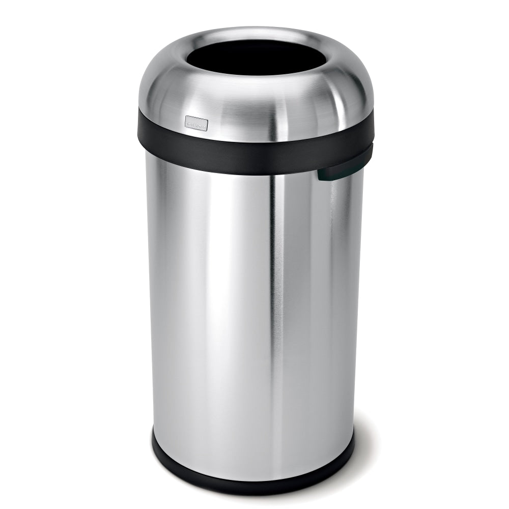 simplehuman? Bullet Round Metal Open Trash Can, 16 Gallons, 29-4/5inH x 16-1/10inW x 15-4/5inD, Brushed Stainless Steel