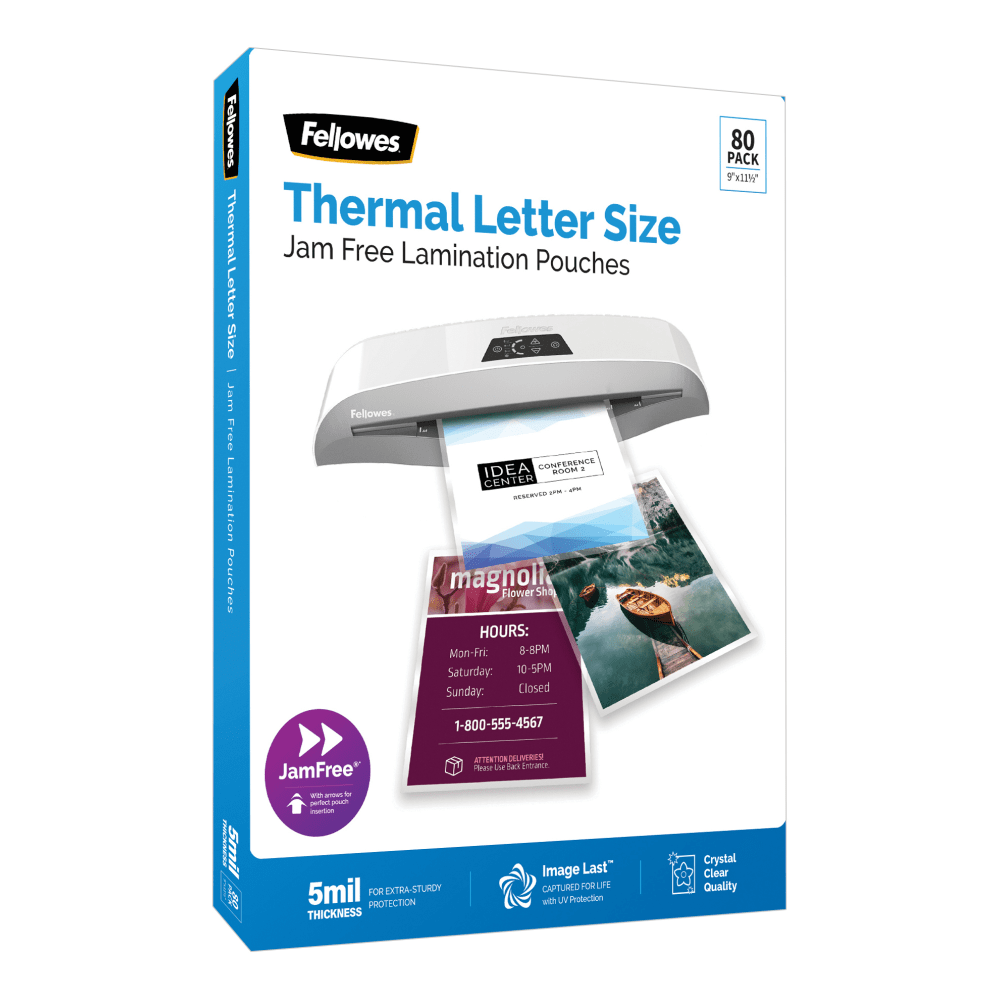 Fellowes ImageLast Premium UV Thermal Laminating Pouches, Letter Size, 5 Mil, 9in x 11-1/2in, Clear, Pack Of 80 Pouches