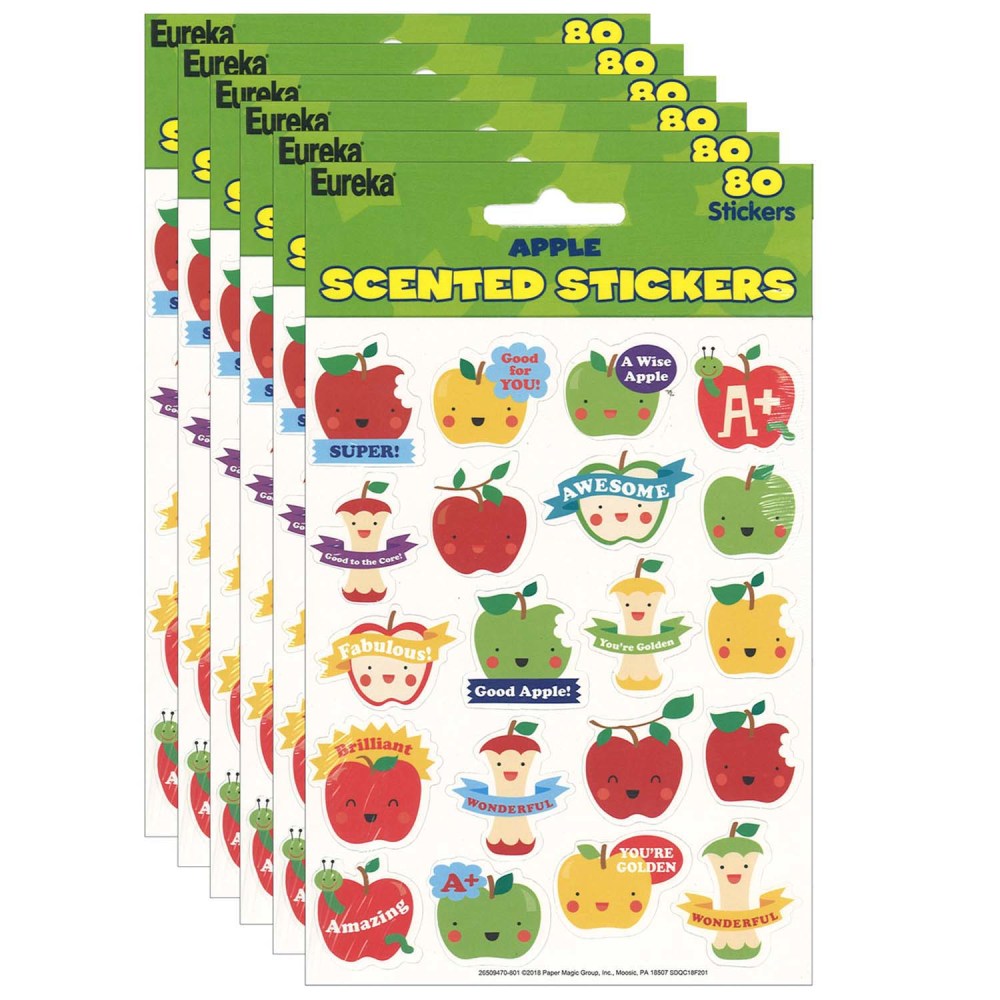 Eureka Scented Stickers, Apple, 80 Stickers Per Pack, Set Of 6 Packs