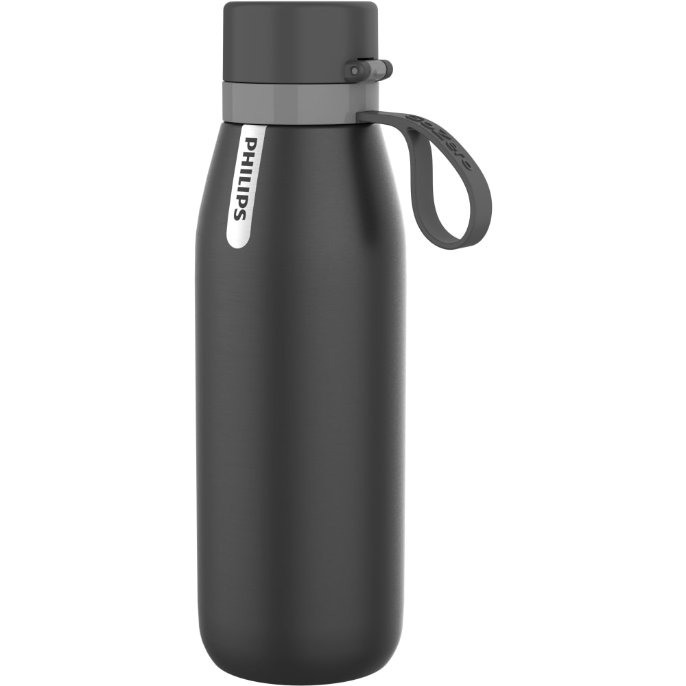 Philips GoZero Everyday Insulated Stainless-Steel Water Bottle With Filter, 32 Oz, Gray