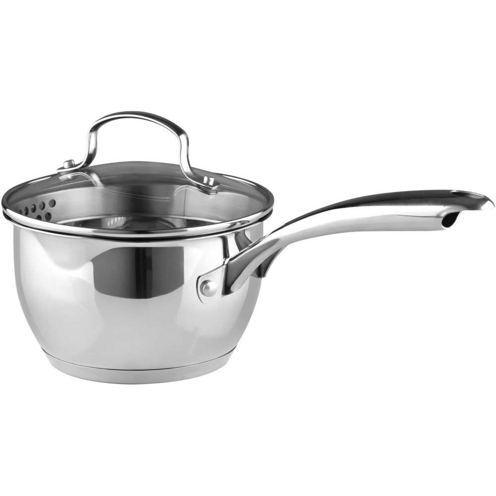 Bergner Essentials Stainless-Steel Saucier Pot With Tempered Glass Lid, 1.5 Qt, Stainless Steel