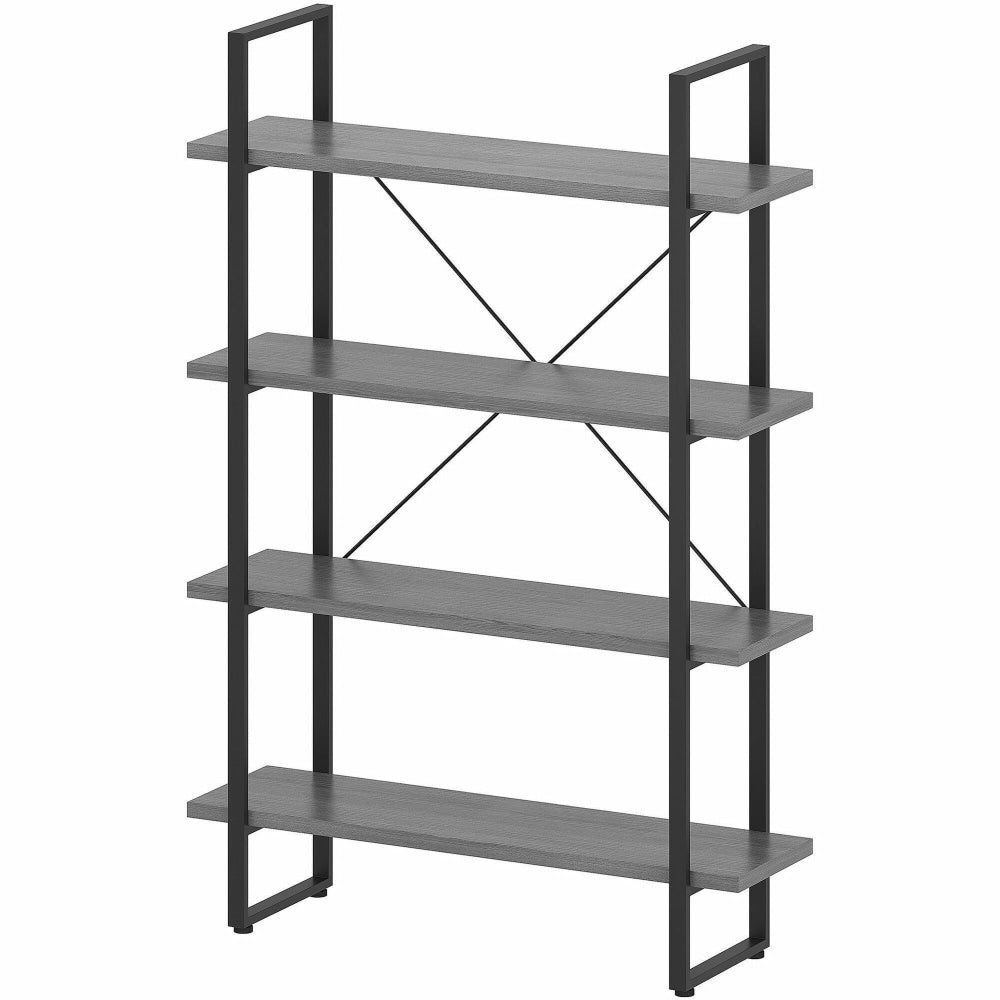 Lorell SOHO Rustic Metal Frame Bookcase - 39.4in x 11.8in57.5in - 4 Shelve(s) - Band Edge - Finish: Charcoal - Sturdy, Durable