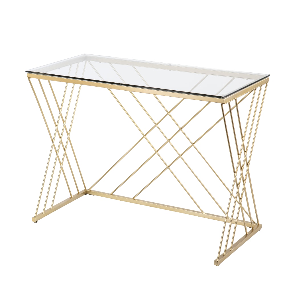 SEI Furniture Dezby 40inW Modern Glass-Top Writing Desk, Glass/Gold