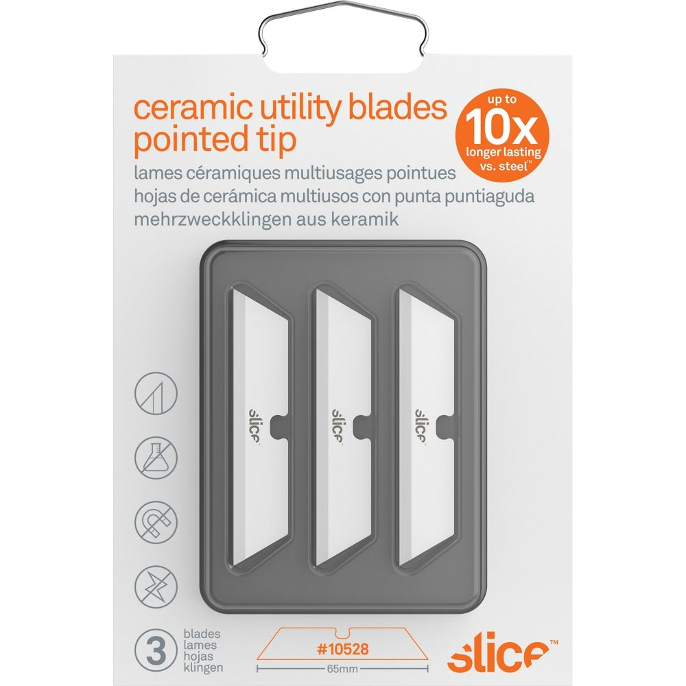 Slice Pointed Tip Ceramic Utility Blades - 2.60in Length - Pointed Tip, Non-conductive, Non-magnetic, Reversible, Retractable, Rust Resistant, Non-sparking - Zirconium Oxide - 3 / Pack - White