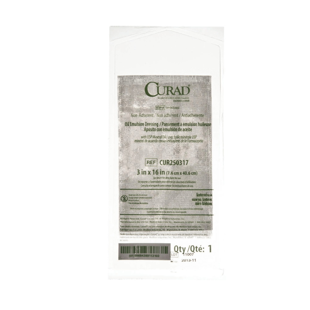 CURAD Sterile Oil Emulsion Gauzes, 3in x 16in, White, Box Of 36