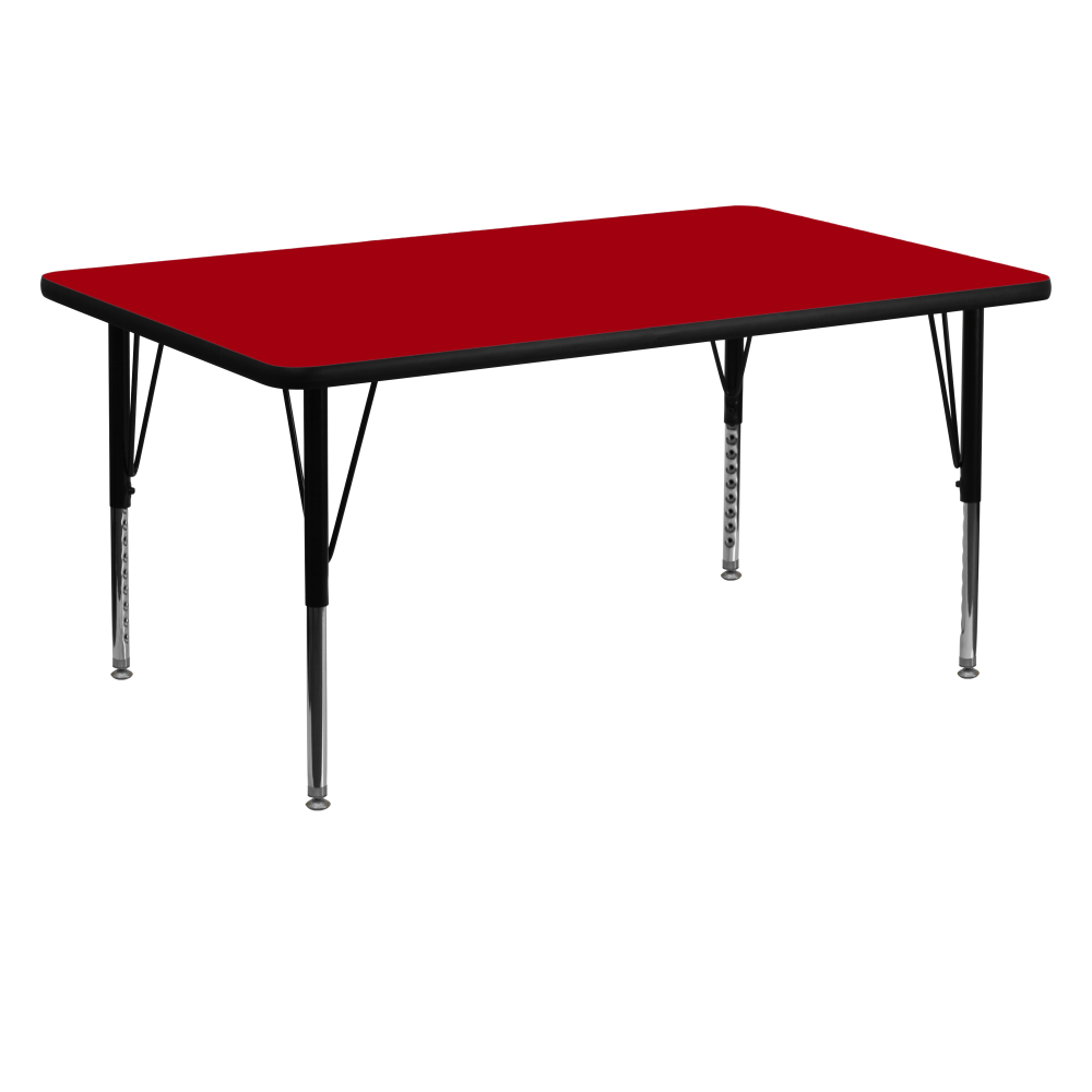 Flash Furniture Rectangular Thermal Laminate Activity Table With Height-Adjustable Short Legs, 25-1/8inH x 30inW x 60inD, Red