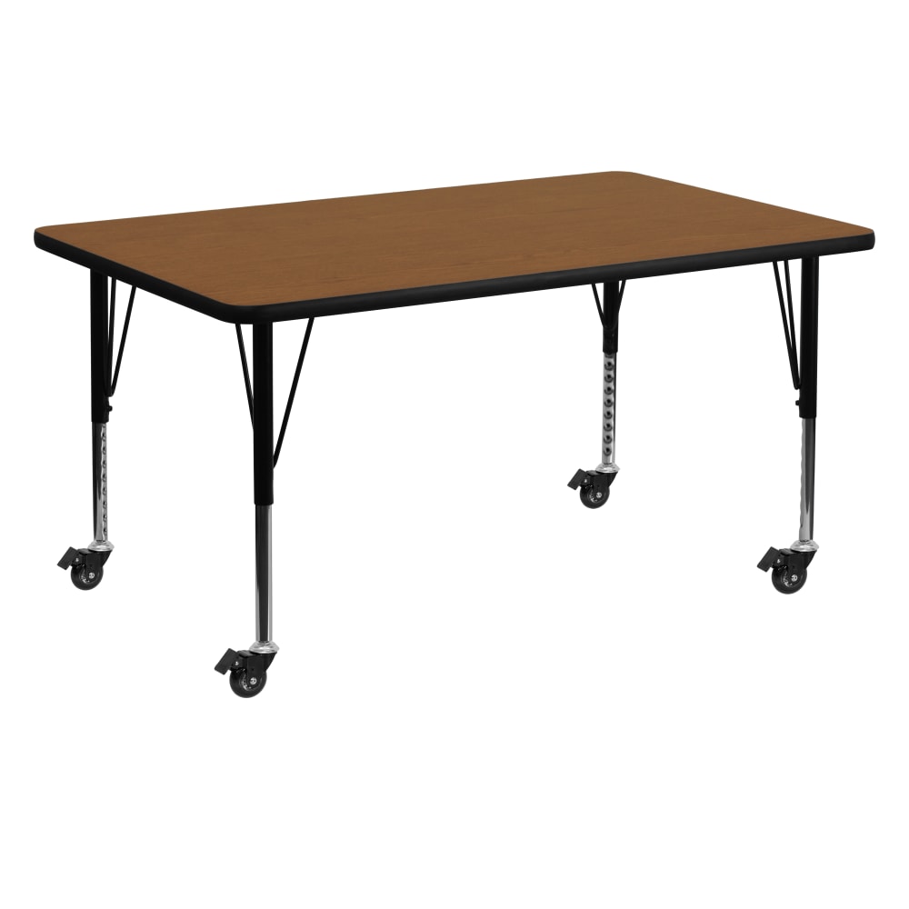 Flash Furniture Mobile Rectangular HP Laminate Activity Table With Height-Adjustable Short Legs, 25-1/2inH x 30inW x 60inD, Oak