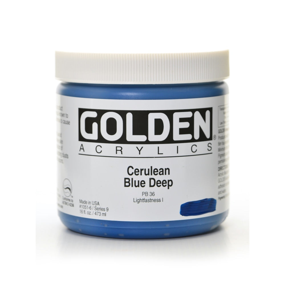 Golden Heavy Body Acrylic Paint, 16 Oz, Cerulean Blue Deep