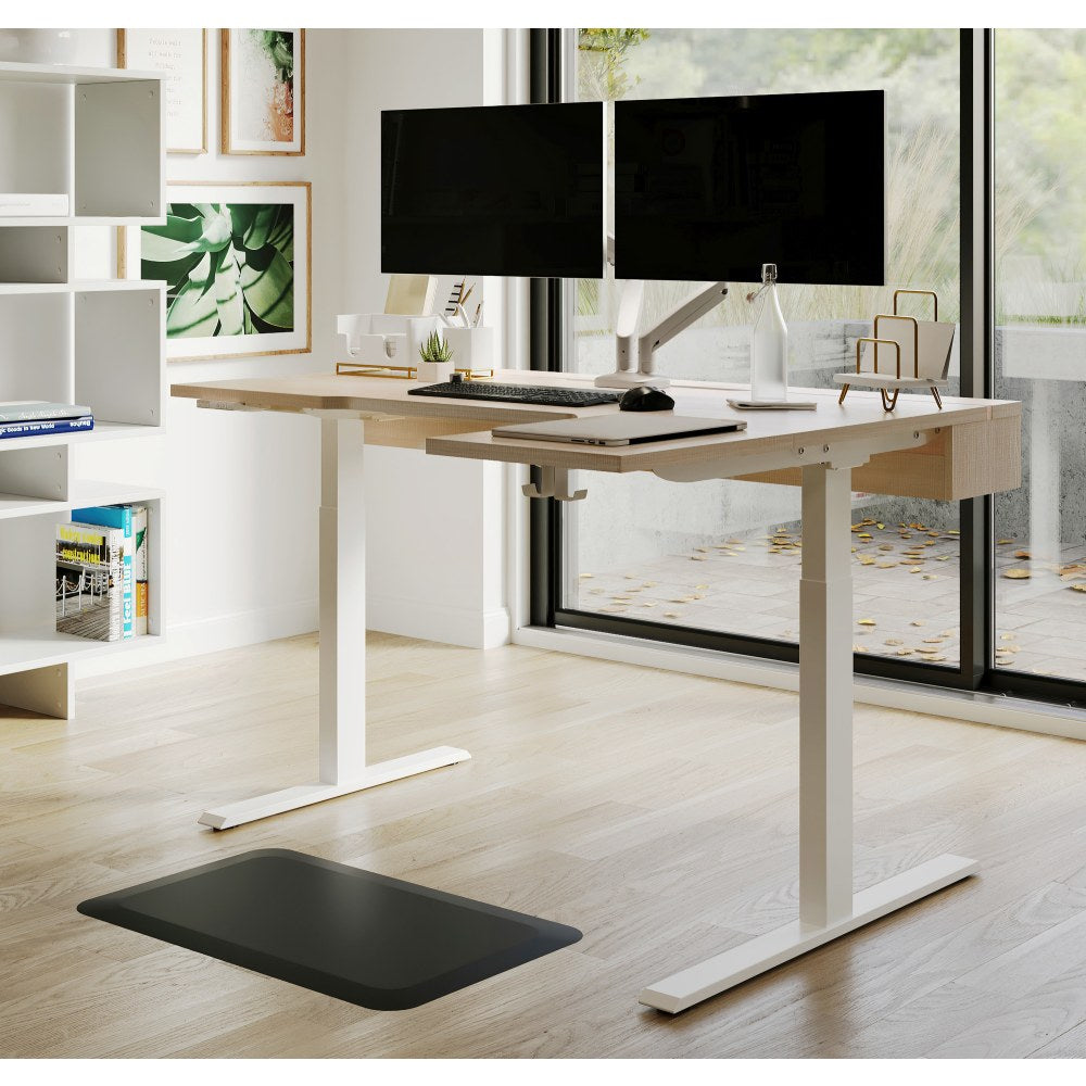 Realspace Koru Electric 59inW L-Shaped Height-Adjustable Standing Desk with Integrated Power & Charging, Natural Oak