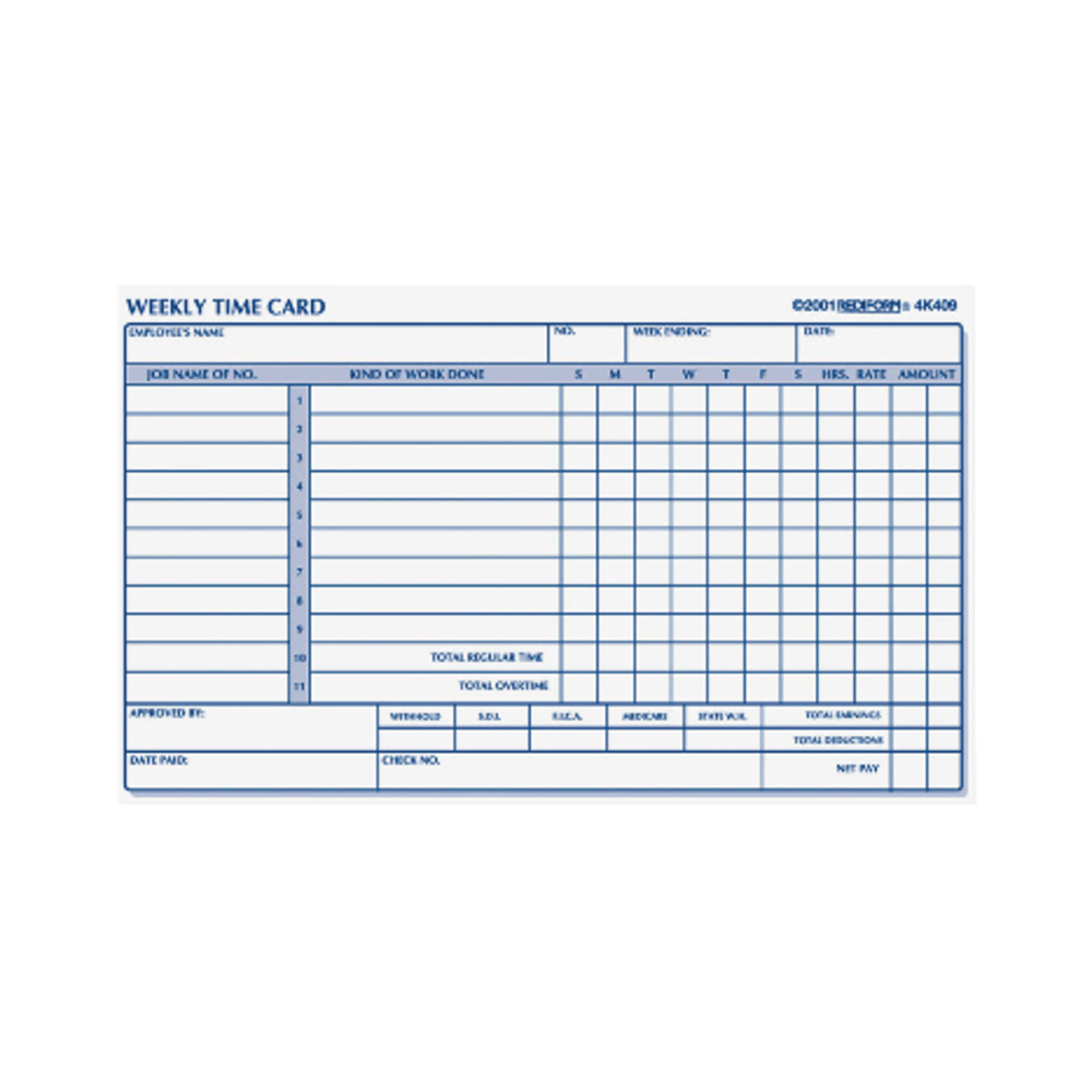 Rediform Weekly Time Clock Card Pad, 4.25in x 7in, Manila, Pad Of 100