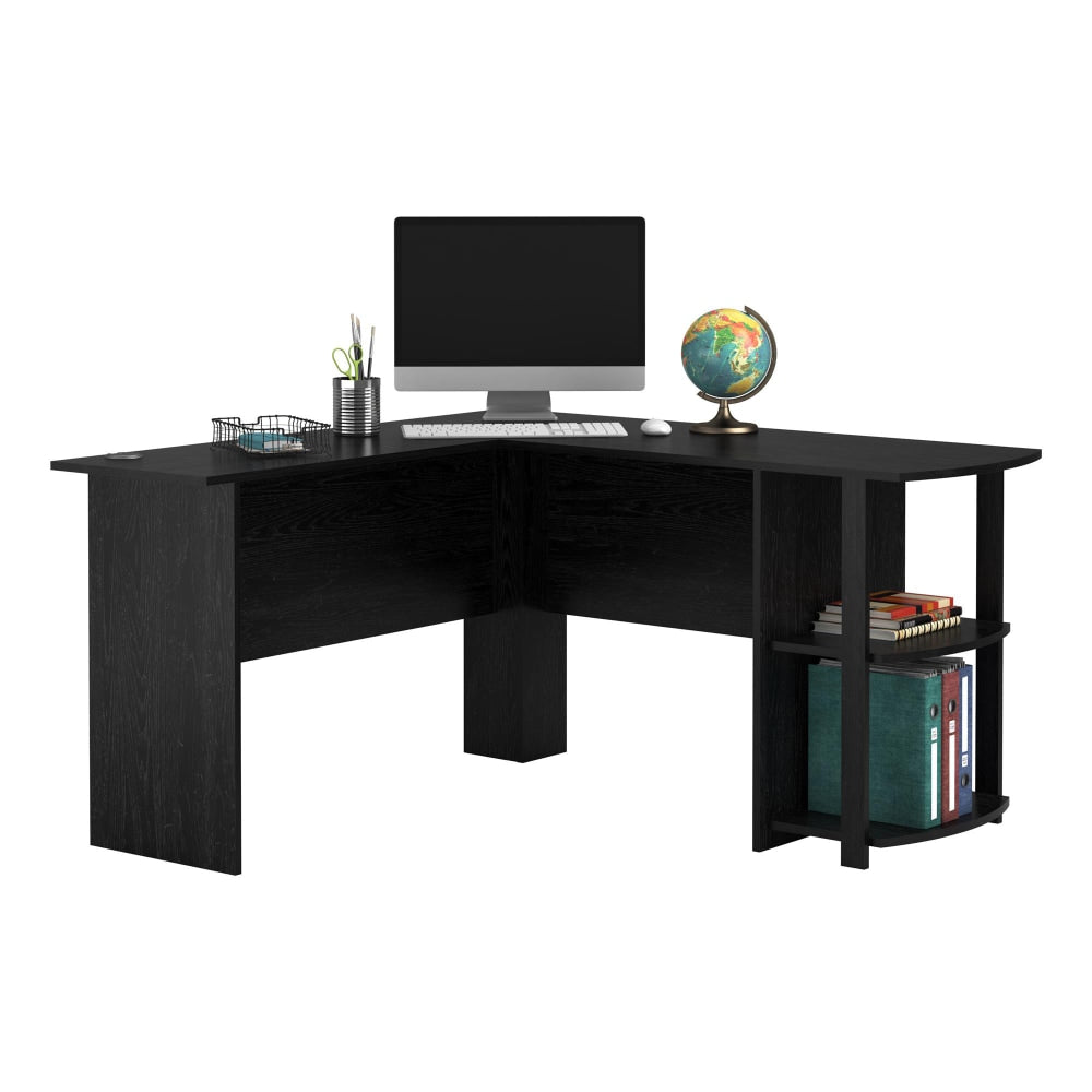 Ameriwood Home Dakota 54inW L-Shaped Corner Desk With Bookshelves, Black Ebony Ash