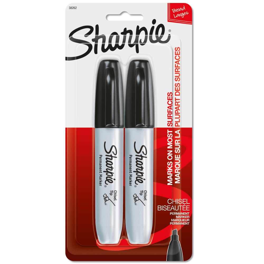 Sharpie Chisel-Tip Permanent Markers, Black, Pack Of 2