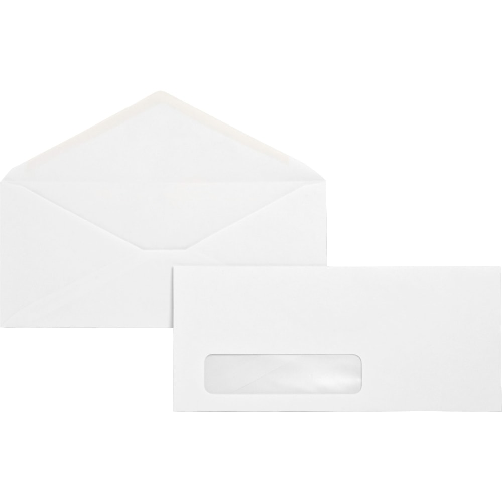 Business Source No. 10 Diagonal Seam Window Envelopes - Single Window - #10 - 4 1/8in Width x 9 1/2in Length - 24 lb - Gummed - Wove - 500 / Box - White