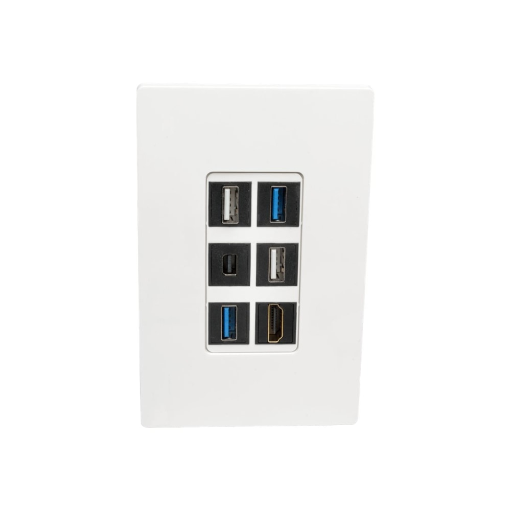 Tripp Lite Single-Gang 6-Port Wall Plate Keystone Cat5/Cat6 USB HDMI Dport RCA - Faceplate - white - 1-gang - 6 ports - TAA Compliant