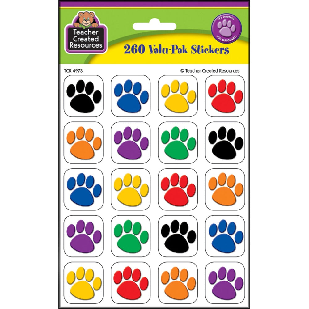 Teacher Created Resources Stickers Valu-Paks, Colorful Paw Print, 260 Stickers Per Pack, Set Of 6 Packs