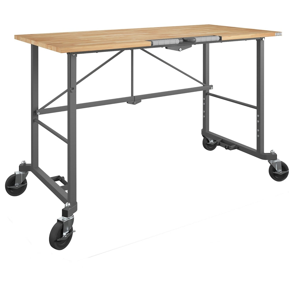 Cosco Smartfold Portable Work Desk Table - Four Leg Base - 4 Legs - 400 lb Capacity x 14.50in Table Top Width x 25.51in Table Top Depth - 55.25in Height - Gray - Steel - Hardwood Top Material - 1 Each