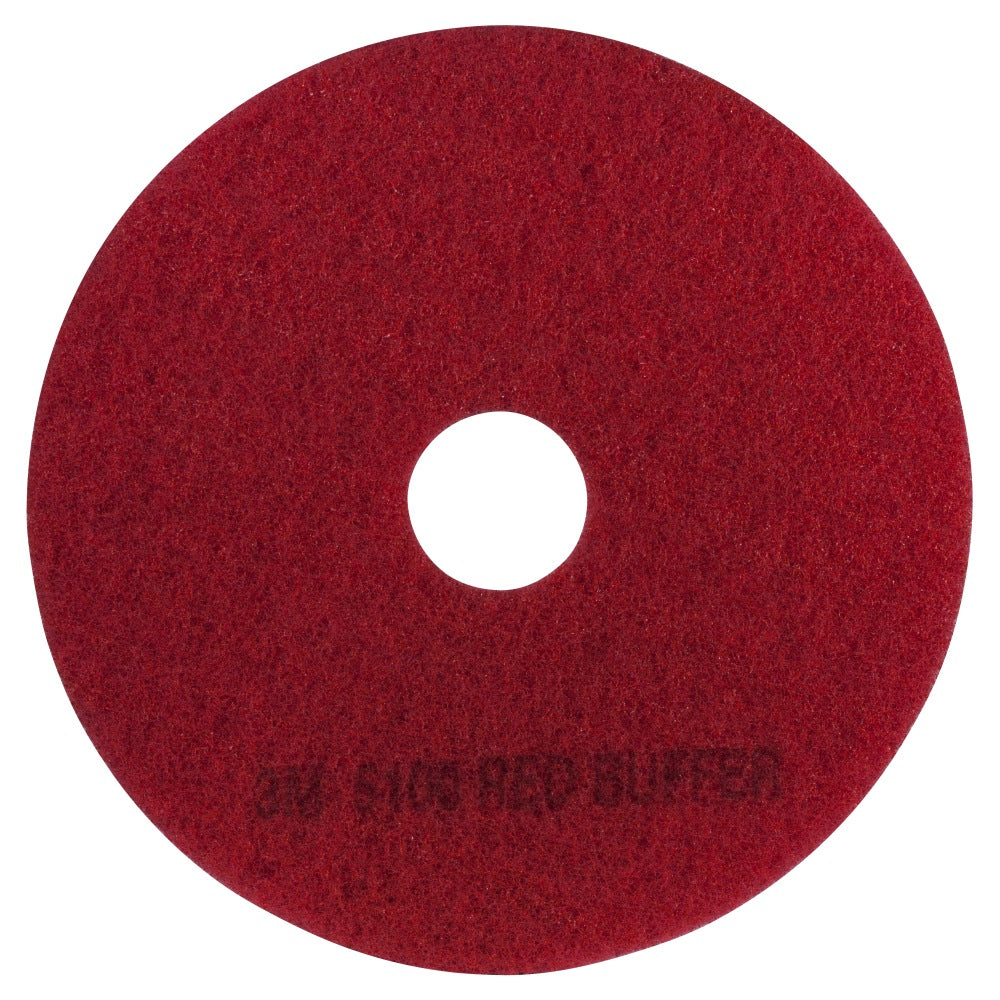 3M 5100 Buffer Floor Pads, 13in Diameter, Red, Case Of 5