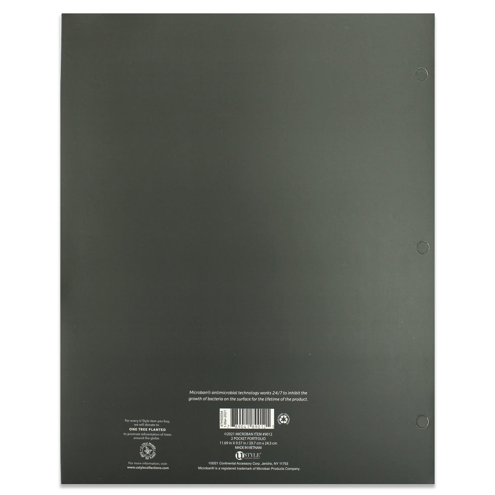 U Style 2-Pocket Paper Folder With Microban Antimicrobial Protection, 9-9/16in x 11-11/16in, Gray