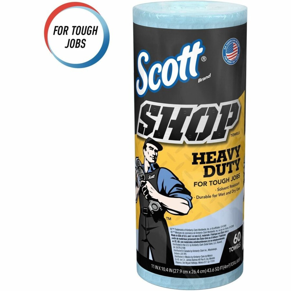 Scott Heavy Duty Shop Towels - 11in x 10.40in - 60 Sheets/Roll - Blue - Hydroknit - 12 / Carton