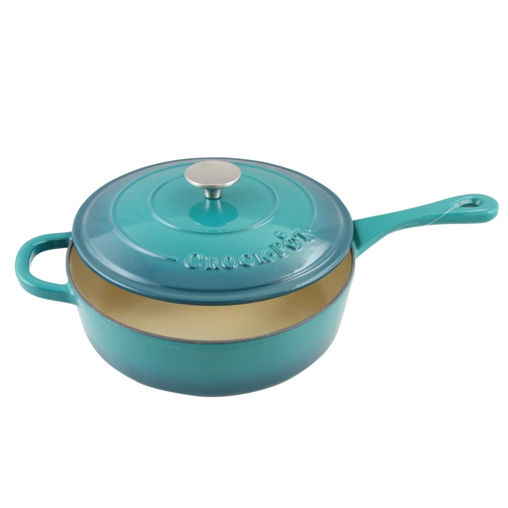 Crock-Pot Artisan 3.5-Quart Enameled Cast Iron Saute Pan, Teal Ombre