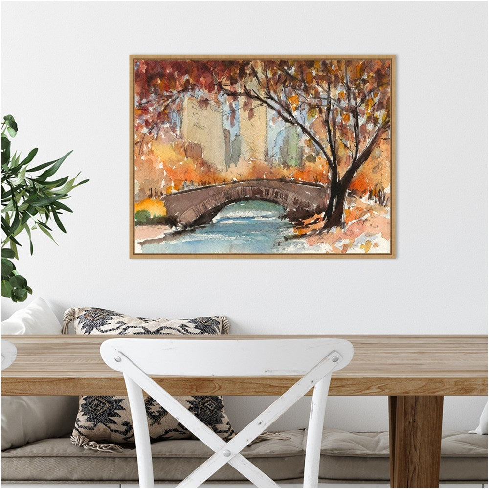 Amanti Art Autumn in New York Study I by Samuel Dixon Framed Canvas Wall Art Print, 18inH x 24inW, Maple