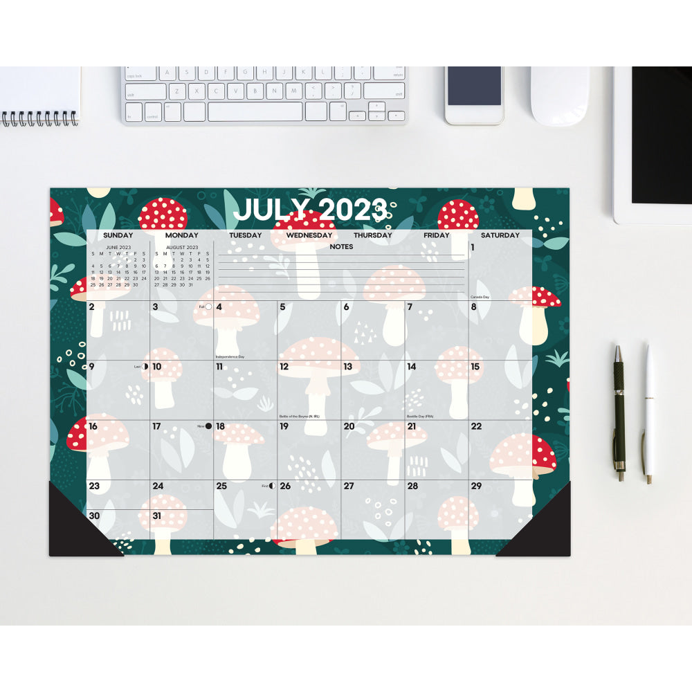 2023-2024 Willow Creek Press Academic Monthly Desk Pad Calendar, 12in x 17in, Mad For Mushrooms, July 2023 To June 2024