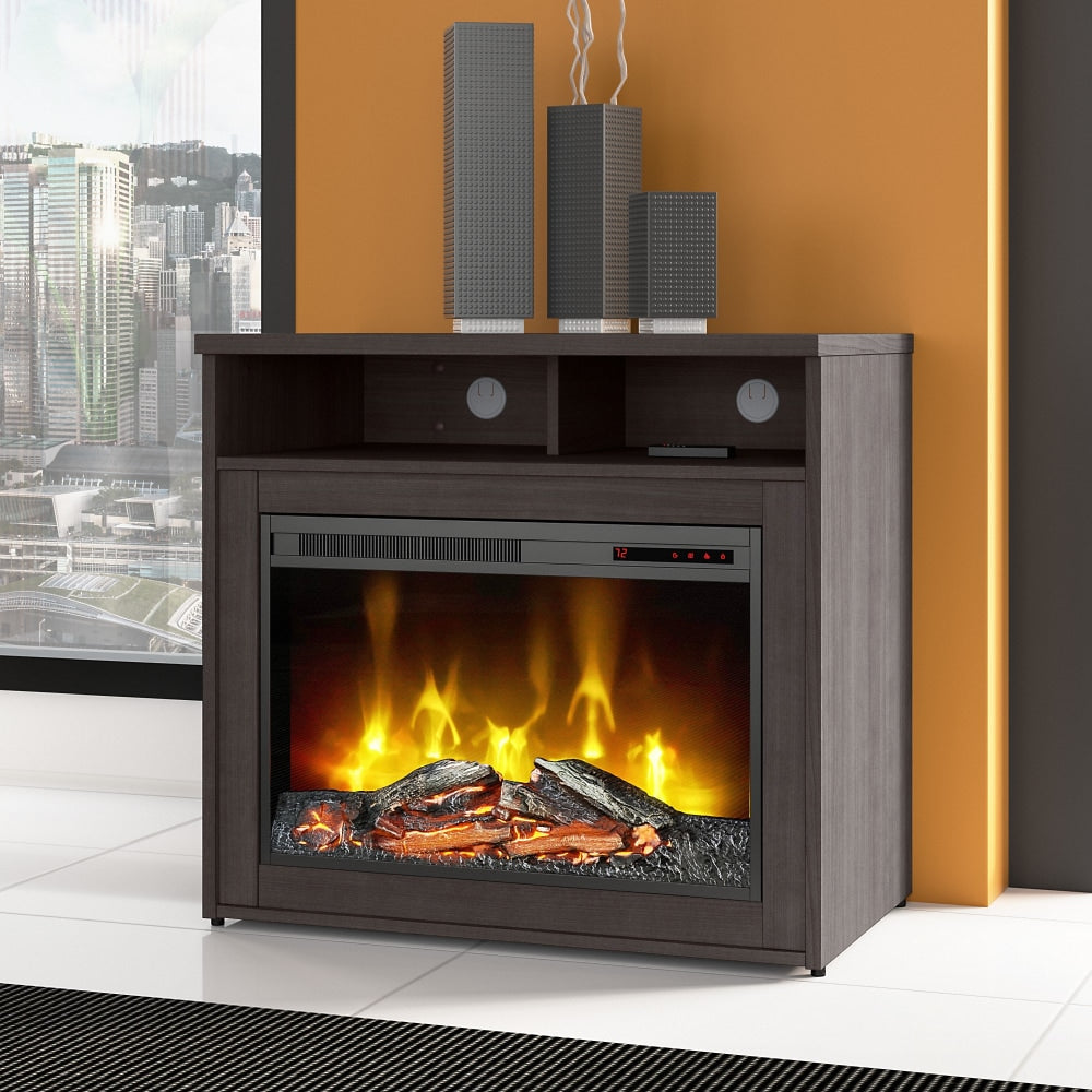 Bush Business Furniture 400 Series 32inW Electric Fireplace With Shelf, Storm Gray, Standard Delivery