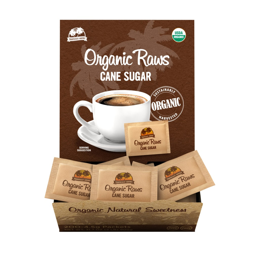 Organic Raw Cane Sugar Packets, Box Of 200 Packets