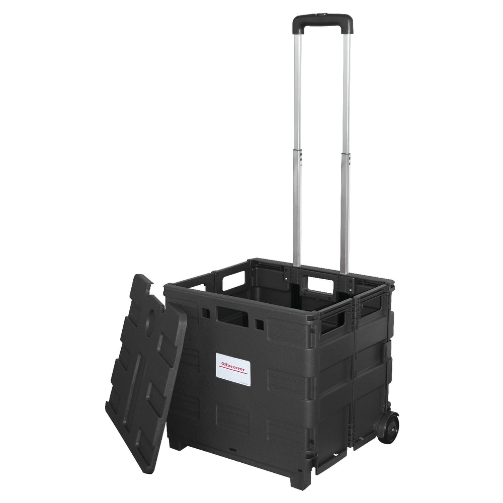 Office Depot Brand Mobile Folding Cart With Lid, 16inH x 18inW x 15inD, Black