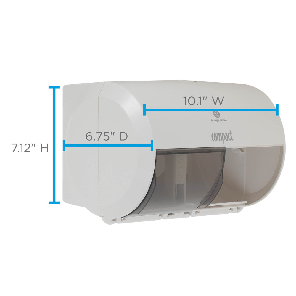 Compact by GP PRO, 2-Roll Side-by-Side Coreless High-Capacity Toilet Paper Dispenser, 56797A, 10.12in x 6.75in x 7.12in, White, 1 Dispenser