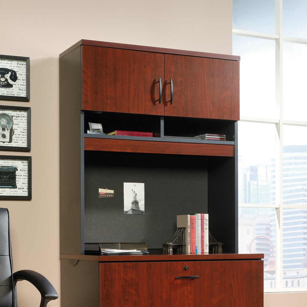 Sauder Via Lateral File Hutch, Classic Cherry/Soft Black