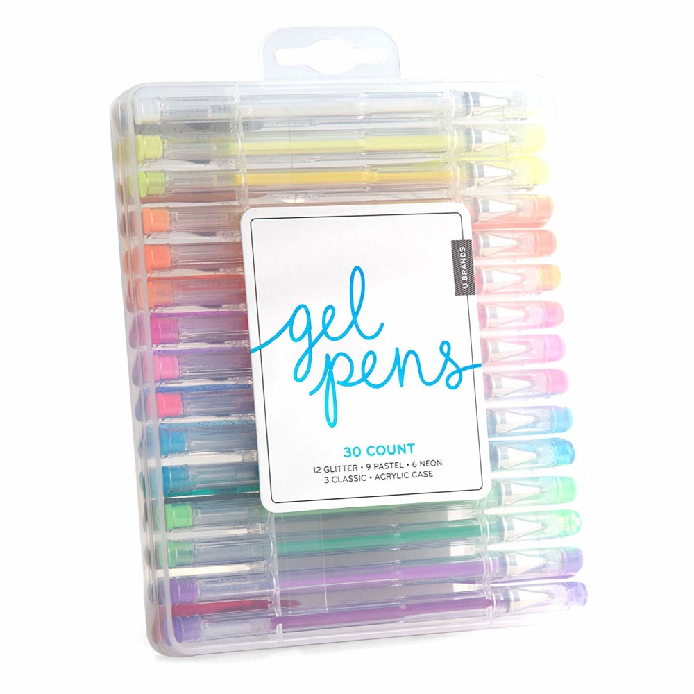 U Brands Gel Pens, Fine Point, 0.7 mm, Clear Barrel, Assorted Ink Colors, Pack Of 30 Pens