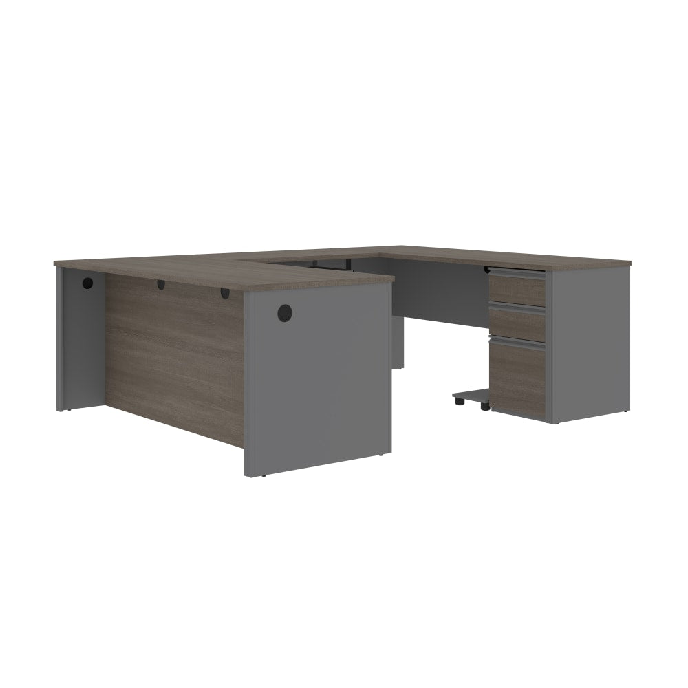 Bestar Prestige + 72inW U-Shaped Executive Computer Desk With Pedestal, Bark Gray/Slate