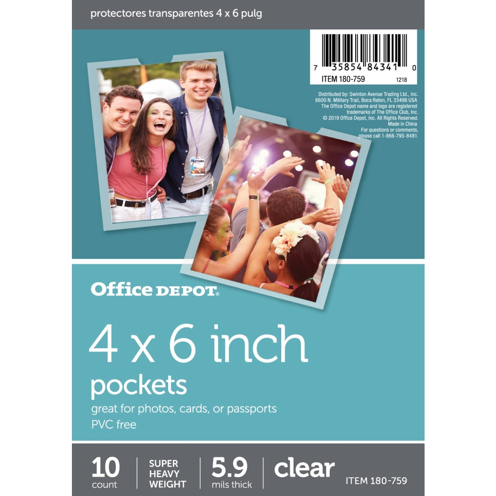 Office Depot Brand Clear Pockets, 4in x 6in, Pack Of 10