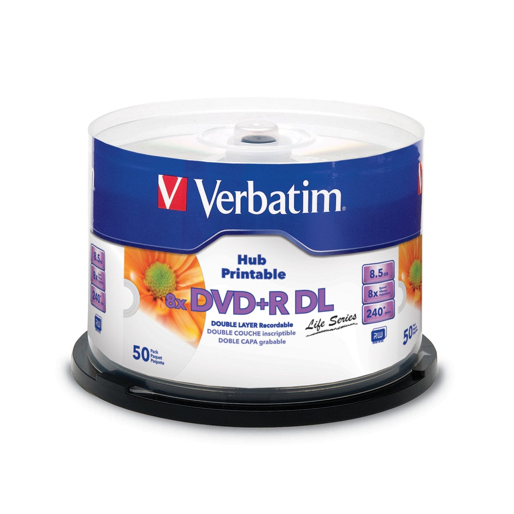 Verbatim DVD+R DL 8.5GB 8X White Inkjet Hub Printable 50pk Spindle