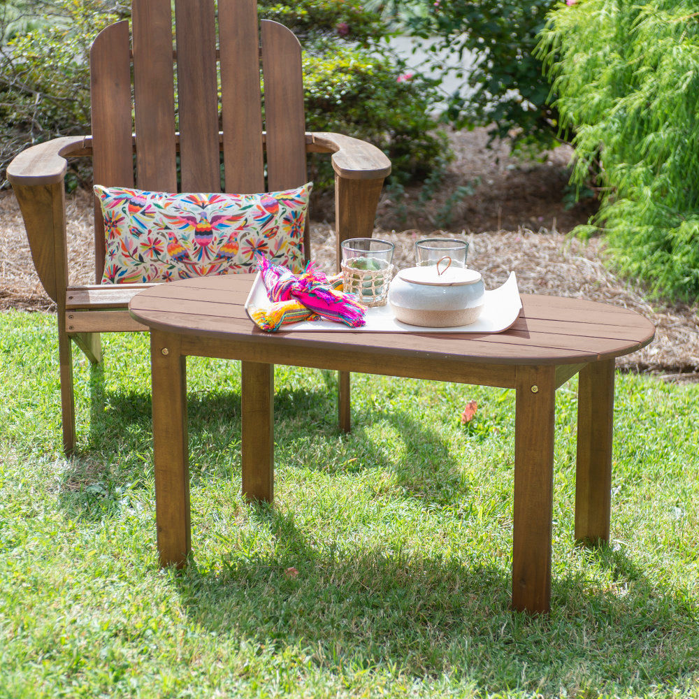 Linon Troy Adirondack Indoor/Outdoor Coffee Table, 18-1/8inH x 18-1/8inW x 35-1/4inD, Teak