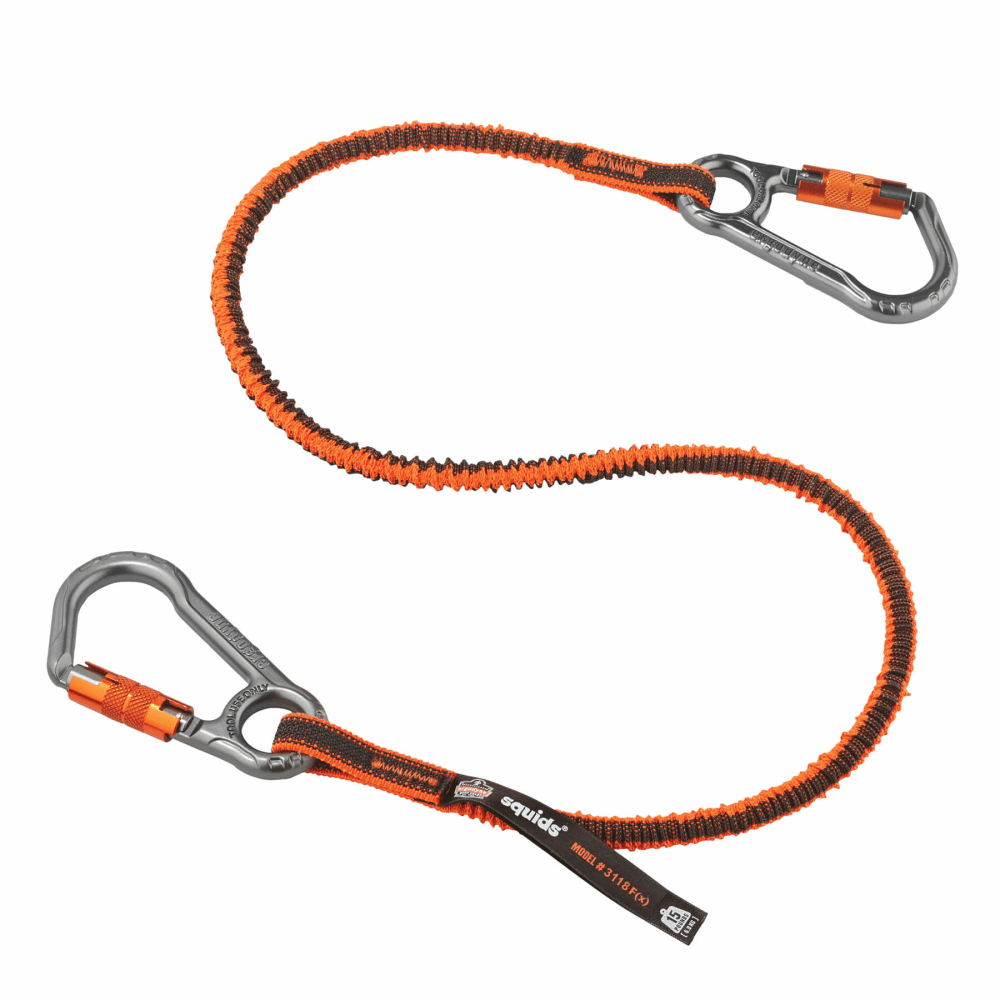 Ergodyne Squids 3118F(x) Standard Tool Lanyard With Dual Locking Carabiner, 15 Lb, Orange/Gray