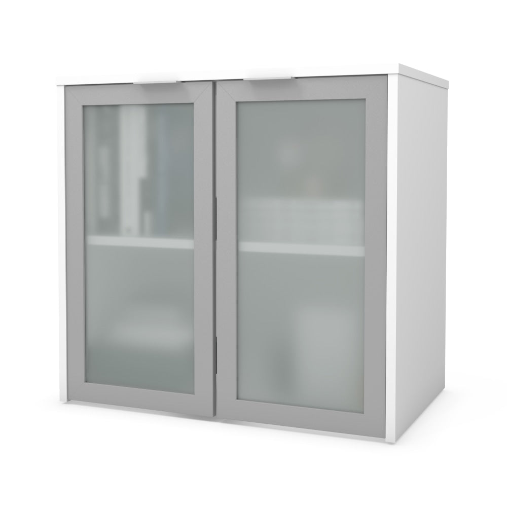 Bestar i3 Plus 31inW Hutch With Frosted Glass Doors, White