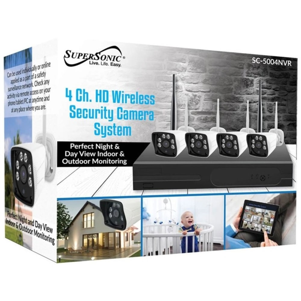 Supersonic Wireless Security Camera System with 4x FHD Indoor/Outdoor Cameras - Network Video Recorder, Camera - 1920 x 1080 Camera Resolution - HDMI - Full HD Recording