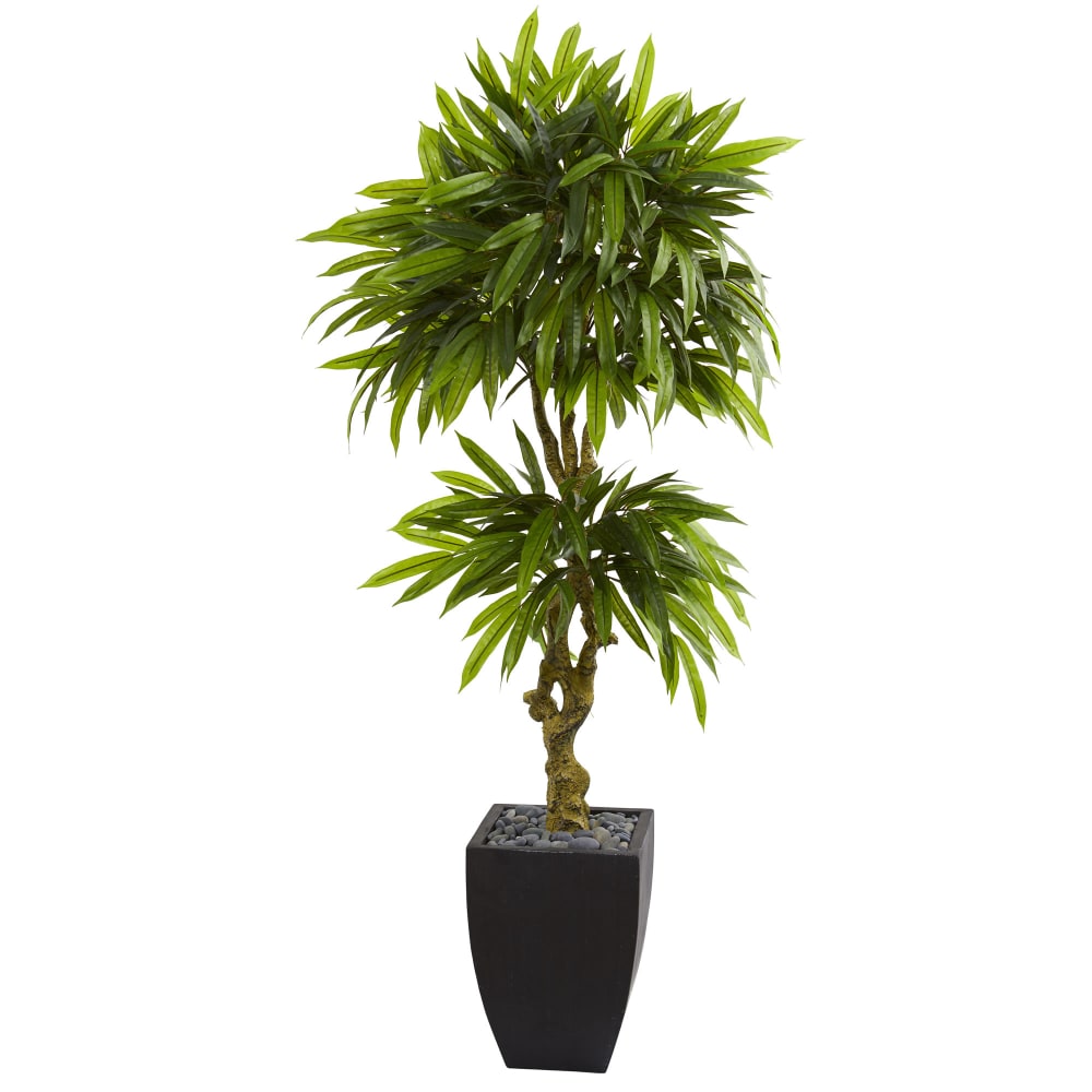 Nearly Natural 5-1/2ftH Polyester Artificial Mango Tree With Planter, Black Wash/Green