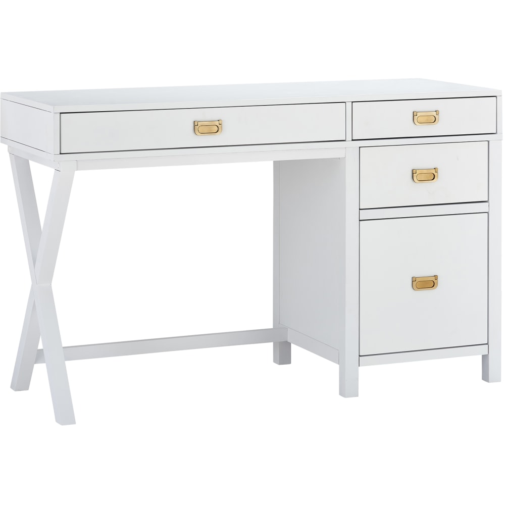 Linon Ari 48inW Home Office Writing Desk With Side Storage, White/Silver