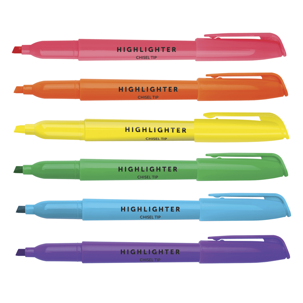 Office Depot Brand Pen-Style Highlighters, Chisel Point, 100% Recycled Plastic Barrel, Assorted Colors, Pack Of 6 Highlighters