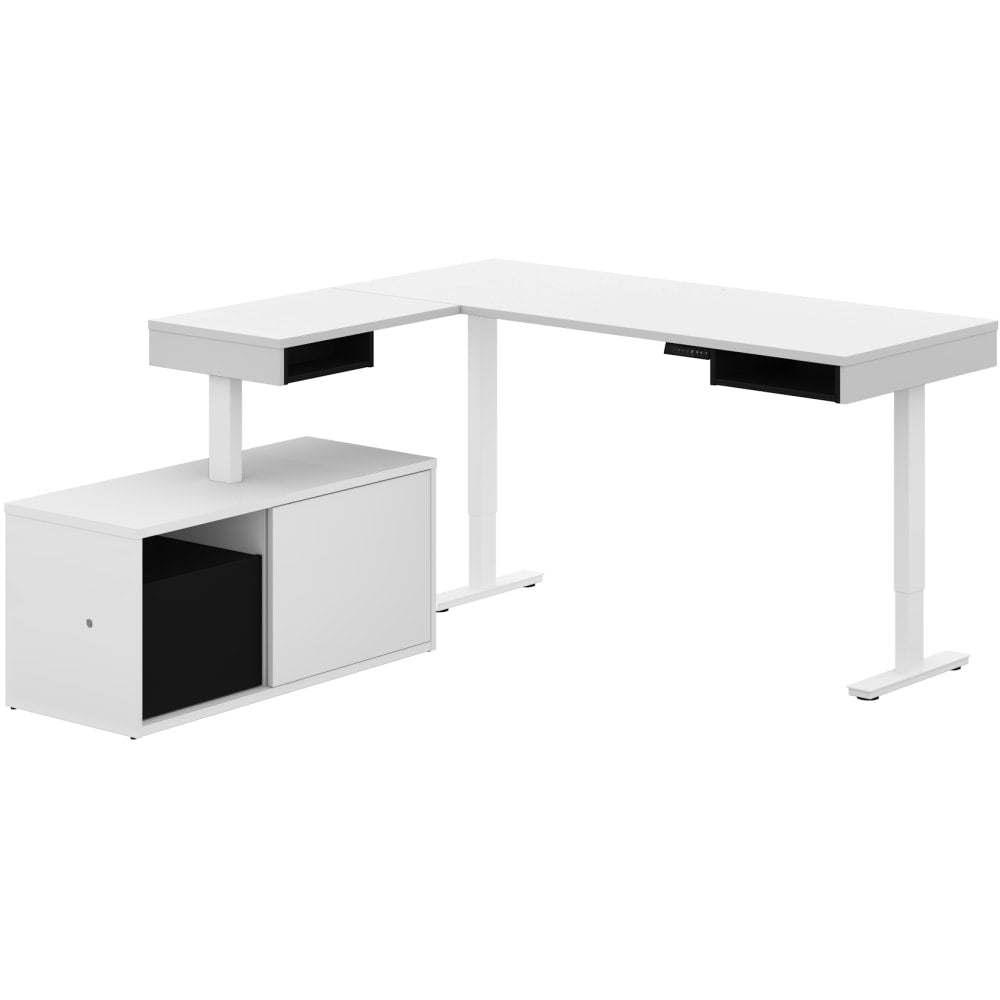 Bestar Pro-Vega 81inW L-Shaped Standing Corner Desk With Credenza, Black/White