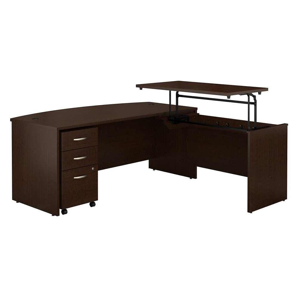 Bush Business Furniture Components 72inW 3 Position Bow Front Sit to Stand L Shaped Desk with Mobile File Cabinet, Mocha Cherry, Standard Delivery