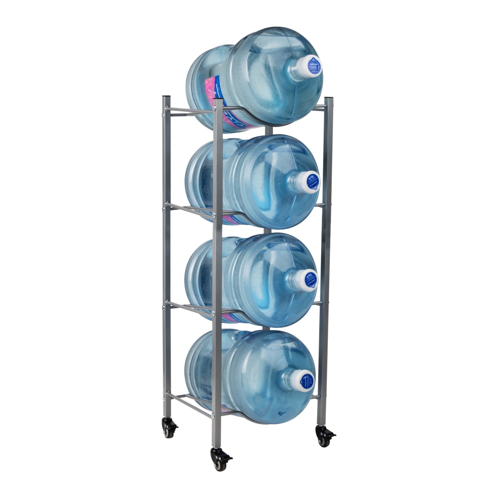 Mind Reader 5 Gallon Water Jug Stand Water 4-Tier Water Cooler Rack Wheels, 41inH x 16-1/2inL x 13-3/4 "W, Gray