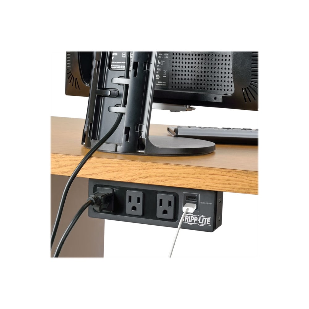 Tripp Lite Protect It! 3-Outlet Surge Protector with Mounting Brackets, 10 ft. Cord, 510 Joules, 2 USB Charging Ports, Black Housing - Surge protector - 15 A - AC 120 V - output connectors: 3 - 10 ft cord - black