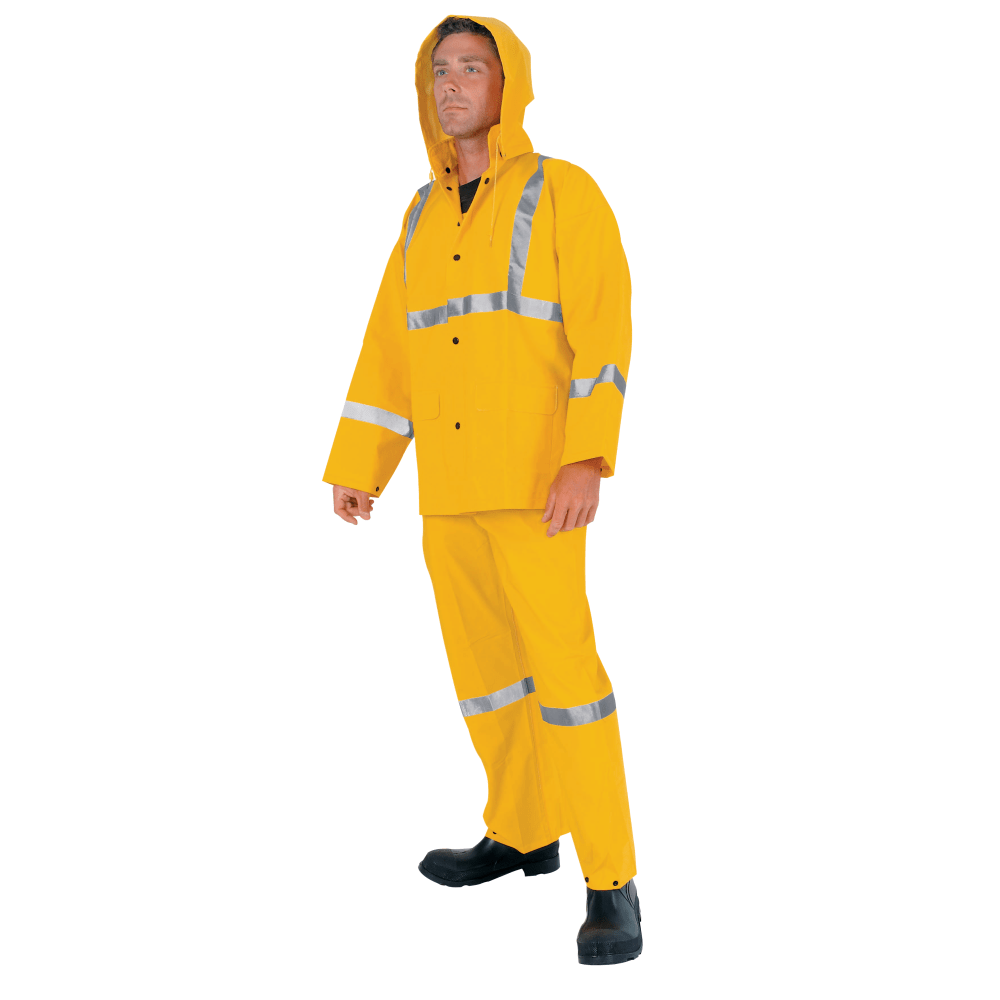 MCR Safety Three-Piece PVC Rain Suit, Large, Yellow