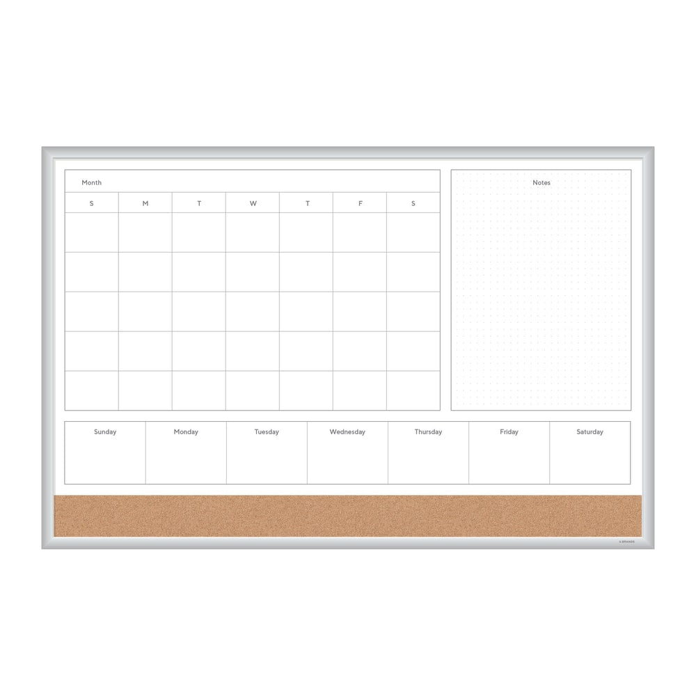 U Brands 4N1 Magnetic Dry Erase Combo Board, 35in x 23in Inches, Silver Aluminum Frame