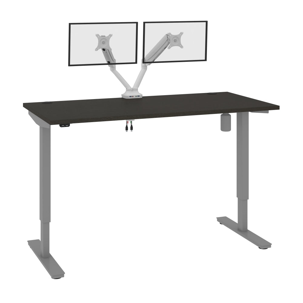 Bestar Upstand Electric 60inW Standing Desk With Dual Monitor Arm, Deep Gray