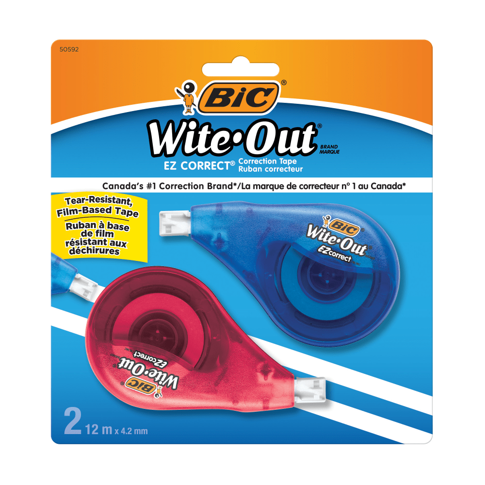 BIC Wite-Out Brand EZ Correct Correction Tape, 472in, White, Pack Of 2